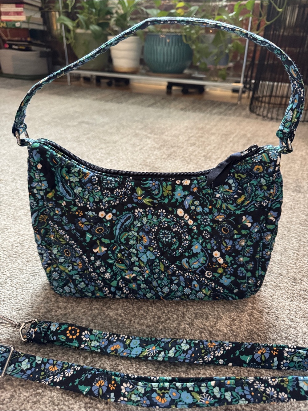 Vera Bradley Navy and Teal Floral Quilted Crossbody Bag